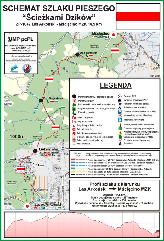 Szlak czerwony pieszy ZP-1047 "Ścieżkami Dzików" Las Arkoński - Mścięcino 14,5 km