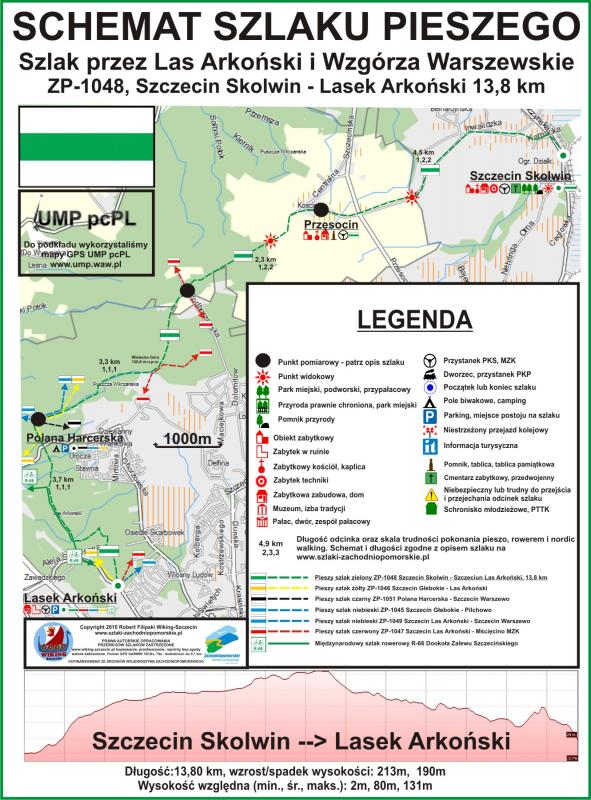 ZP-1048, pieszy szlak zielony, Szczecin Skolwin-Las Arkoński 13,8 km