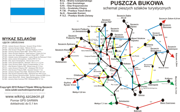 Schemat szlaków pieszych Puszczy Bukowej